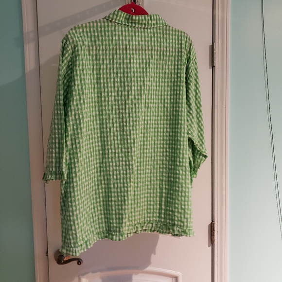 Denim & Co 3/4 sleeve blouse green & white check - Picture 2 of 4